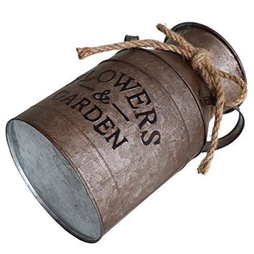 HyFanStr Shabby Chic Metal Flower Vase Rust Painted Decor Milk Can Bucket Country Primitive Jug Farmhouse Decoration Large - color: Rust-large