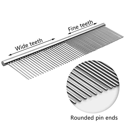 Stainless Steel Pet Grooming Comb with Rounded Ends - Professional Tool for Long and Short-Haired Dogs, Cats and Greyhounds