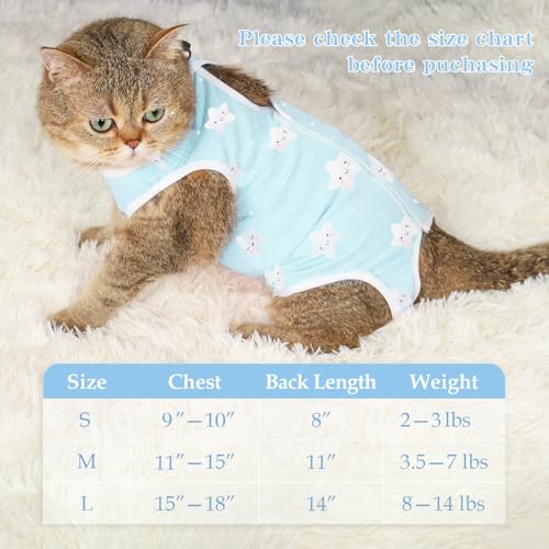 ANWA 2 Pack Cat Recovery Suit - Breathable Cat Onesie for Cats After Surgery Female, Kitten Surgery Recovery Suit Female Abdominal Wounds - color: Star + Dinosaur, size: Medium