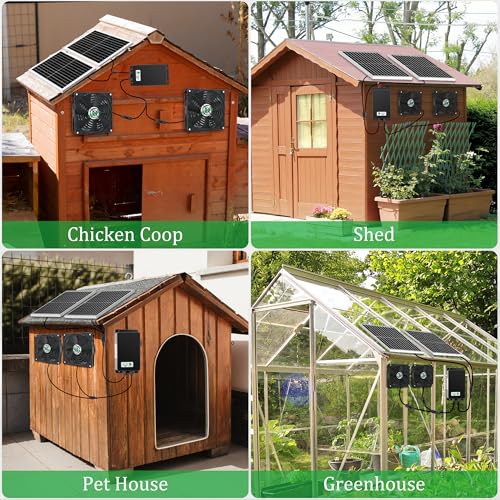 blessny 5.5" Solar Rechargeable 2 Fan Kit for Outside Intake or Exhaust air | 50W Solar Powered Fans for Chicken Coops, Greenhouses, Shed, Pet House Air Ventilation - size: 2 Fan Large Kit