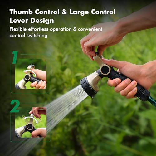 RESTMO Garden Hose Nozzle Heavy Duty, Fireman Style Water Hose Nozzle | Thumb Control & Large Lever Control, 7 Adjustable Spray Patterns Leak Proof Sprayer for Watering Plants, Car & Pet Washing - size: 7 Spray Patterns-Thumb Control