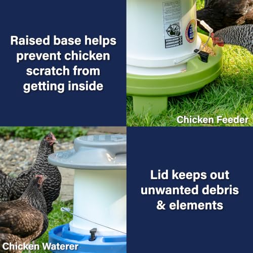 American Home Self-Filling Farmstead Chicken Drinker, Waterer, Feeder Automatic Chicken Coop Water and Feed Dispensers, 5 Gallon Capacity (Bucket Not Included), Weather-Resistant Design - size: Bundle