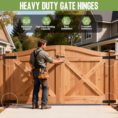 Gate Hinges,270° Solid Double Layer Butt Hinge for Gates,Fence Doors | Heavy Duty Gate Hinge with Double Layer Metal Construction,fit Wood Gates,Shed,Fence Doors,Plywood Panel,DIY Project(2 Pack)