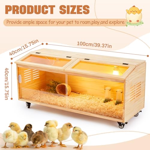 CroBlissful Large Brooder Box Kit for Chicks, 40 x 16 x 16 in Chicken Brooder Box with Brake Casters & Sliding Door, Chicken Supplies, Ducks, Rabbit, Quails, Hamsters, up to 35 Chicks Quail Birds - color: White, size: 40 x 16 x 16 in, style: Pulley