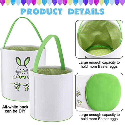 4 Pieces Easter Bunny Basket Egg Bags for Kids Cloth Tote Bags Canvas Cotton Empty Personalized Candy Egg Basket Bunny Print Buckets Carrying Presents and Eggs Hunt Bag Toys Bucket Boys Girls - style: Cute