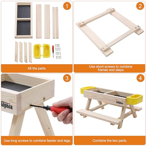 Boulphia Chicken Feeders and Waterers, Chicken Feeder No Waste Kit with Picnic Table and 2 Water Feeder, Handmade Wooden Chicken Supplies & Accessories for Chicken Coop - color: Natural Solid Wood