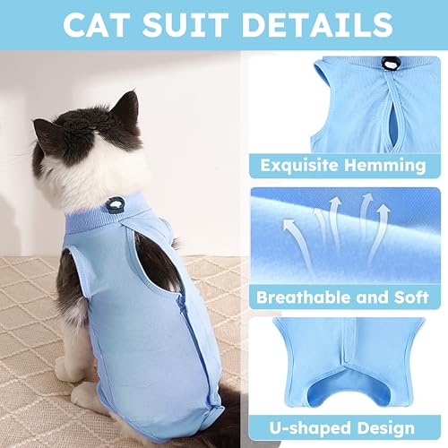 Hpetppy Recovery Suit for Cats After Surgery Soft Breathable Pet Bodysuit E-Collar & Cone Alternative Surgical Suit Kitten Wear Anti Licking Wounds Cat Onesie Cats Neuter Shirt Blue S - color: Blue, size: Small
