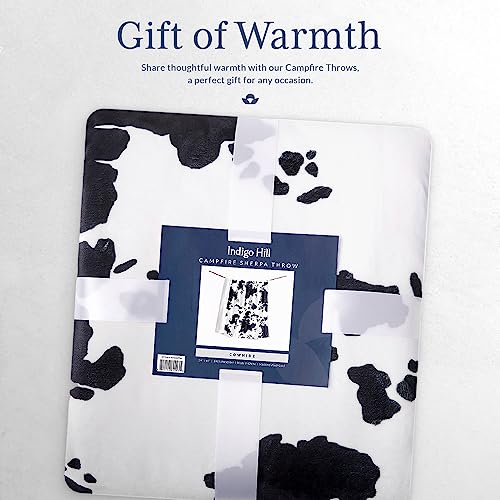 Indigo Hill by HiEnd Accents Elsa Cow Print 54x68 Sherpa Throw Blanket | Black Cowhide Pattern, Rustic Western Style, Animal Print Fleece Blanket for Camping, Outdoor, Couch, Sofa, or Bed - color: Elsa Cow Print Black