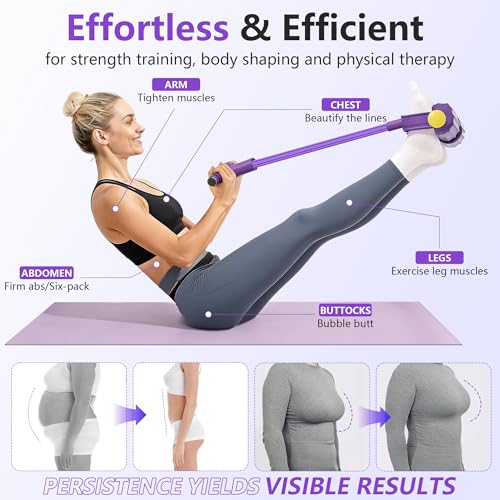 Pedal Resistance Band with Handle, 6-Tube Natural Rubber Exercise Bands | Upgraded Foot Pedal Resistance Bands for Working Out, Multifunction Tension Rope for Abdomen, Waist, Arm, Leg, Pilates - color: Purple
