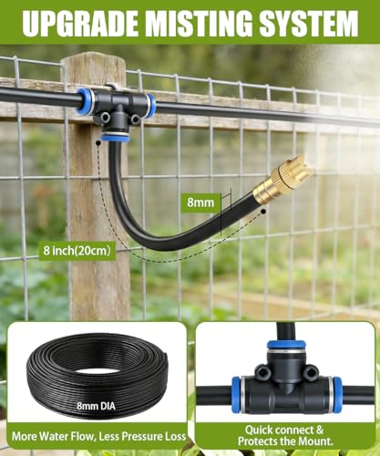 52FT 5/16" Misting Irrigation System for Garden with 20 Adjustable Nozzles | 360° Bendable Copper Nozzles, Quick Connect, Steady Flow, UV-Resistant PE Tubing & Accessories, Garden Beds& Greenhouse - size: 52 FT+20 Nozzles