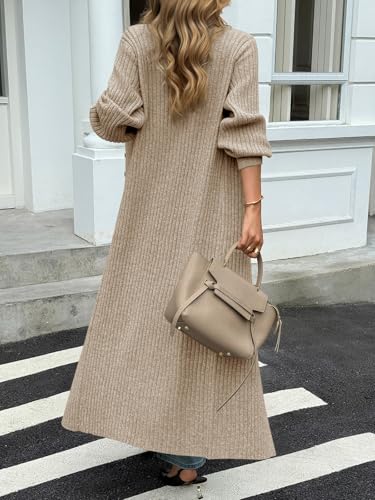 Saodimallsu Womens Long Duster Cardigans Button Down Maxi Sweater Dress | Casual V Neck,Lantern Long Sleeve,2026 Oversized Chunky Knit,Floor Length Coatigan,Cute Soft Cozy,Fall Winter Trendy Coat - color: Apricot, size: X-Large