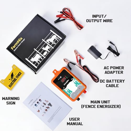12KV DC AC Powered Electric Fence Charger, 15 Miles 4 Joules, LED | LED Indicator Light, High Power Pulse Energy, Waterproof, for Livestock,Farm Animals, Pets, Poultry, Ranches and Gardens - color: Orange