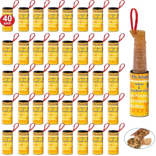 Outdoor Fly Trap Indoor Hanging 40pk, Sticky Fly Strips Tape Paper for Home | Flies Ribbon Rolls for Home Kitchen, Fruit & Bug Gnat Catchers for Inside, Killer for Winged Insect - size: 40 pack