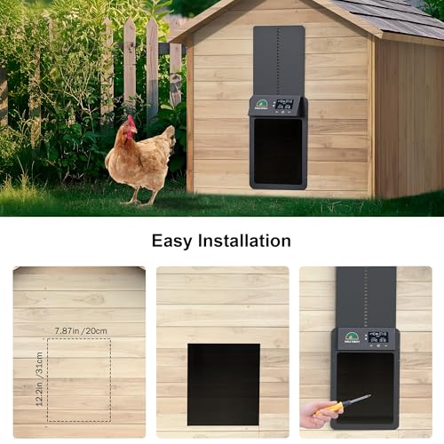 Chicken Coop Door, Automatic Chicken Door with Timer & Light Sensor | Solar Chicken Coop Door with Multiple Modes & USB-C Charging