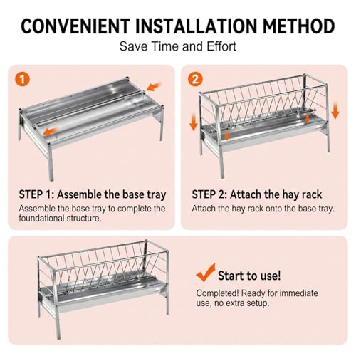 Stainless Steel Goat Sheep Feeder, 94-Gallon Grain|Water|Hay Feeder, 8.0'' Deeper|59" Long Feeding Pan, Livestock Hay Rack for Barn, Pasture, Cow Shed, Courtyard