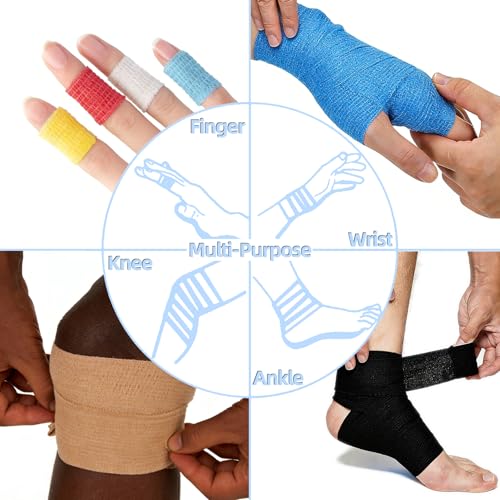 IndigoCase 24 Pack Self Adhesive Bandage Wrap 2 Inch x 5 yd Elastic Tape | Blue Color Elastic Bandage Wrap, Vet Wrap, Small Bandage for Kids, Fingertip, Wrist, Dog, Pets - color: Blue, size: 2 Inch - 24 Pack