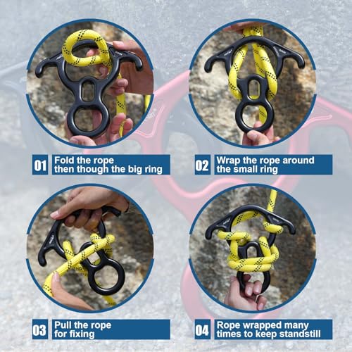 50KN Rescue Figure, 8 Descender Large Bent-Ear Belaying and Rappelling Gear Belay Device Climbing for Rock Climbing Peak Rescue 7075 Aluminum Alloy - color: Black - 2 Pcs