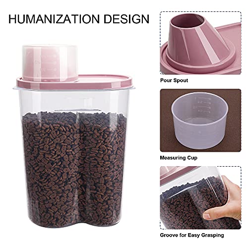 2 Pack 2lb/2.5L Pet Food Storage Container with Measuring Cup, Can Covers and Bowl for Small Dog, Cat, Waterproof-BPA Free - color: Pink 2.5L