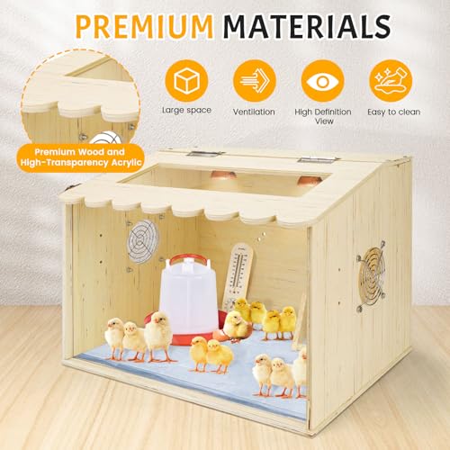 Chicken Brooder Box, Brooder Box for Chicks, Wooden Quail Cage for Hamsters, Ducklings, Hedgehogs and Lizards, Skylight Design Chick Coop, Baby Chicken Supplies (Only Box) (15.7 x 11.8 x 11.8in)