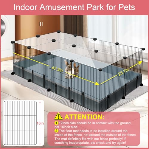 VISCOO 20 Panels Small Animal Playpen, 48" x 24" x 16" Rabbit Cage | Guinea Pigs Cages with Waterproof Mat, C&C Cage for Guinea Pigs,Bunny/Puppy/Pen Indoor Outdoor Portable Metal Fence - color: Black, style: 20 Panels - 48"L x 24"W x 16"H