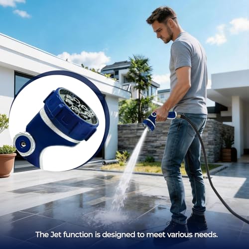 HugeDawn Garden Hose Nozzle with 7 Spray Patterns, Heavy Duty Metal Sprayer 30% Greater Water Flow for Watering, Car Wash, Outdoor Cleaning (Blue) - color: Blue