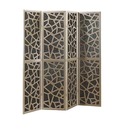 Roundhill Furniture Aurra 4-Panel Wood Room Divider, Folding Portable Partition Screen, Black Screen with Gold Frame - color: Black Screen/Gold Frame