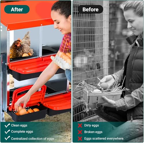 Chicken Nesting Box, 10 Compartments Roll Away Eggs Laying Boxes, Cleanable Pull Out Hen Roosting Boxes with Mental Leg, Durable & Easy to Install, Red - color: Red, size: 10 holes with legs
