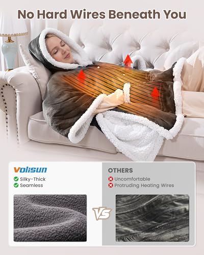 Wearable Heated Blanket with Foot Pocket, Flannel & Sherpa,50"x64",Grey,ETL | Wearable Electric Throw Blanket with Sleeves,9 Heating Levels Snuggle Warm Blanket,2H-10H Auto Off Heated Robe,ETL Certified - size: 50"x64"