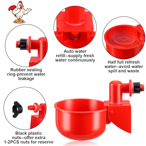 Automatic Chicken Waterer Cups, 24-Pack Poultry Drinker with Hole Saw, Gravity Fed Leak-Proof Water Feeder for Chickens, Ducks, Turkeys, Rabbits, Geese