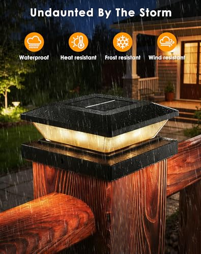 4x4 Solar Post Cap Lights - 6 Pack Fence Deck Post Solar Powered Lights | 3.5x3.5 4x4 Outdoor Postcap Light for Wood/Vinyl Posts, LED Waterproof Patio Porch Posts Lighting, 3 Lighting Modes, Black - size: 6 Pack