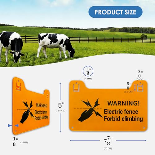 QMARK Electric Fence Warning Signs, Yellow Plastic, 8 x 5 Inch, 10 Pack | Double-Sided, High Voltage Danger Sign, Forbid Climbing Sign, For Farm Ranch Home