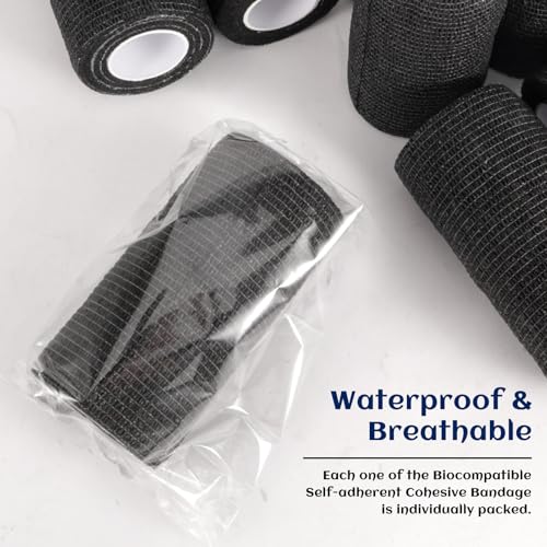 Elastic Self Adhesive Bandage Wrap 4 Inch, Breathable Non Woven Cohesive Bandage, Vet Wrap for Dogs, Ankle Sprains Swelling, Sports Athletic Tape (24 Count Black) - color: 4 Inch-24 Count Black