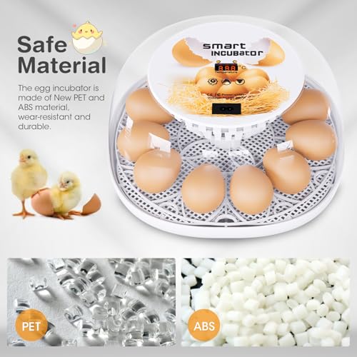 Incubators for Hatching Eggs, 12 Egg Incubator with Automatic Turning and Temperature Control, Automatic Water Adding, LED Egg Candler, for Hatching Chickens, Duck, Quail - color: White