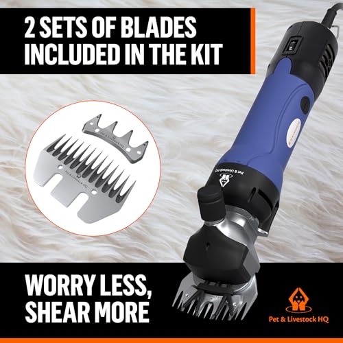 Sheep Shears Electric Clippers 2500RPM, 6-Speed Control - Heavy Duty Livestock Grooming Kit for Sheep, Goats, Alpacas, Llamas - Case, Low Vibration, 18.3ft Cord (2 Blades Included) - size: 2 Blades Included