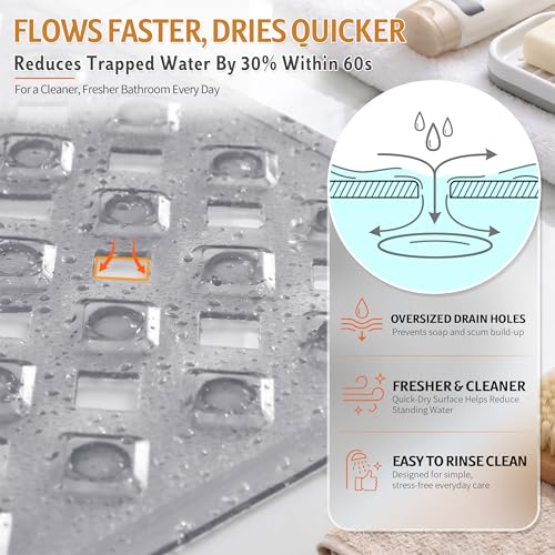 Yimobra Bathtub Mat Non Slip, Shower Mat with Strong Suction Cups & Drain Holes, 28"X16", Anti Slip Bath Tub Mat for Inside Shower, Machine Washable Fast Drying, Bathroom Essentials, Clear Gray - color: Clear Gray, size: 27.5 X 15.5 Inch