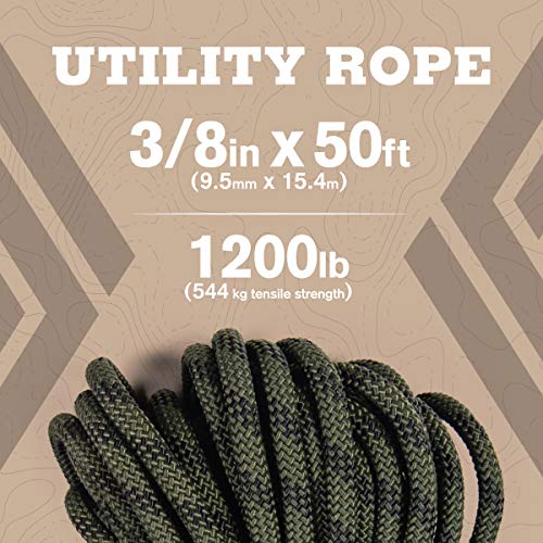Atwood Rope MFG 3/8” inch 50ft Braided Utility Rope. Camouflage, 50ft Made in USA, Lightweight Strong Versatile Rope for Camping, Survival, DIY, Knot Tying