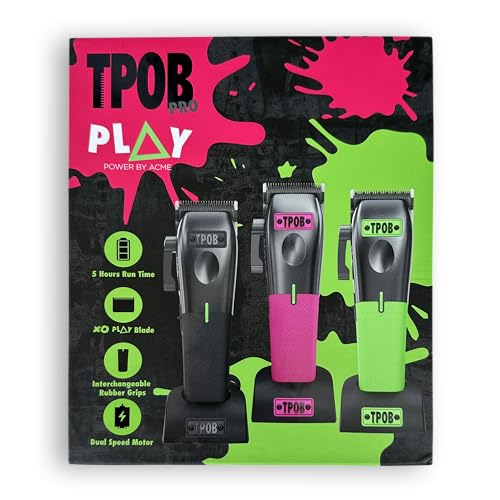 TPOB Play Barber Hair Clippers for Men 7500 RPM with Rubber Grips (Black/Green/Pink) - color: Black/Green/Pink