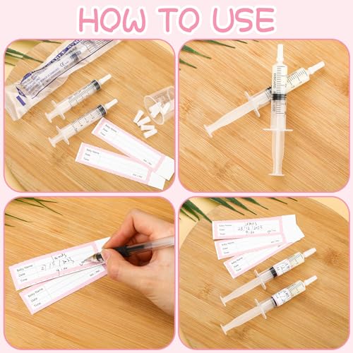 Trelaco 100 Sets 5 Ml Breast Milk Syringes No Needle Colostrum | Sterile Sealed with Caps and Cup, Baby Name Labels, Needle-free Harvesting for Storing Freezing Milk, For Postpartum Moms - size: 5 ml