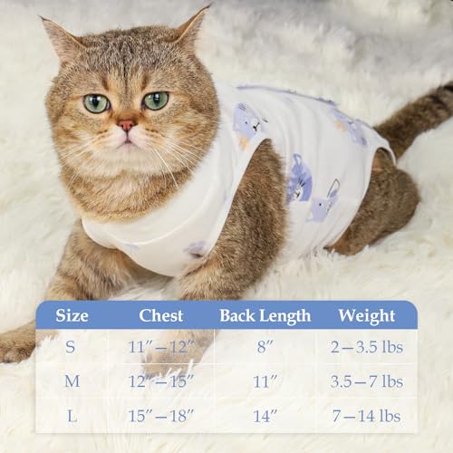 ANWA 2 Pack Cat Recovery Suit - Breathable Cat Onesie for Cats After Surgery Female, Kitten Surgery Recovery Suit Female Abdominal Wounds - color: Kitten + Candy, size: Medium
