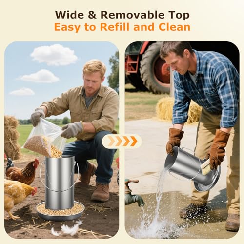 Chicken Feeder - 304 Stainless Steel 8.8 lb Rust-Proof No Waste Poultry Feeder for Outdoor Coops, Chickens, Ducks & Small Farms