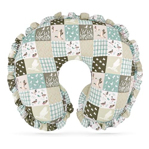 Ruffled Nursing Pillow Cover, Removable Stretchy Case for Breastfeeding Pillows, Ultra Soft and Breathable Feeding Pillow Slipcover with Modern Design Lace for Infant Girls Boys, Mallard Duck