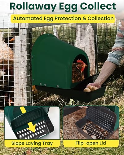 Roll-Out Chicken Nesting Boxes - 5-Pack Plastic Nest Boxes for Chickens, Hens & Ducks - Egg Laying Boxes with Perch and Roll Away Egg Collection for Coop