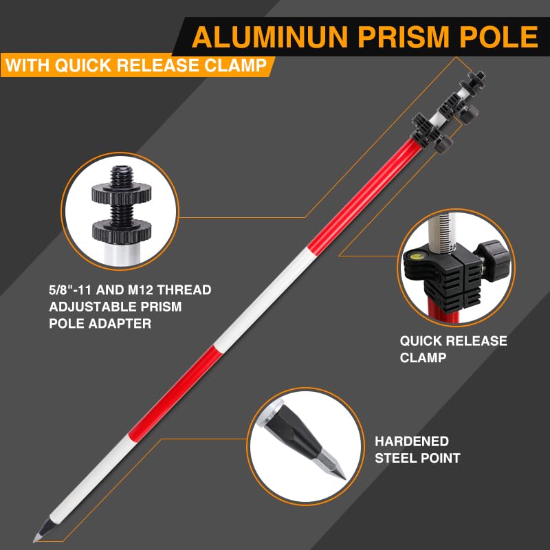 Surveying Aluminum Prism Pole, with Adjustable Adapter and Twist Lock for Land Surveying (11.81 FT/3.6 M) - size: 11.81FT/3.6M