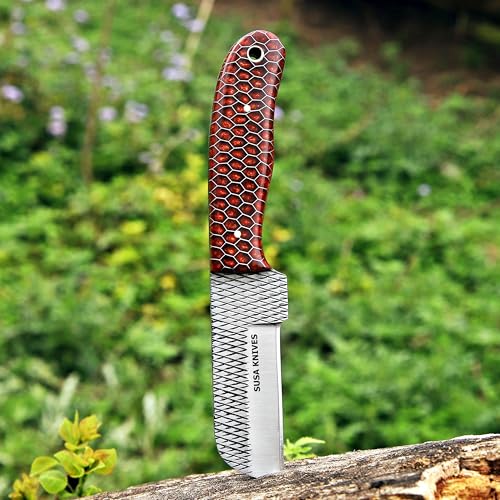 Custom Handmade 7'' fixed blade hoof rasp knife/Cow boy knife/Bull cutter Cowboy knives with pancake leather sheath (COOPER CONE) - color: COOPER CONE