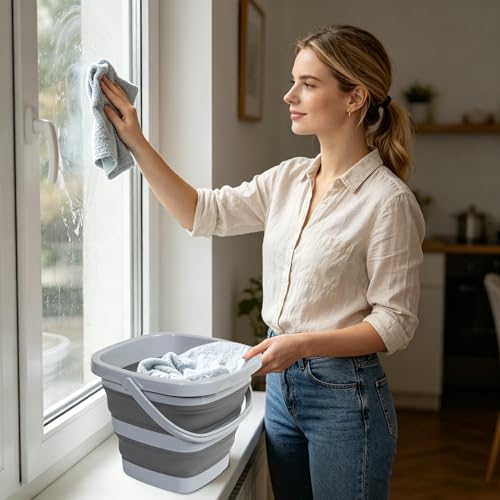 Collapsible Bucket, 1.32 Gallon 5L Small Mop Bucket for Cleaning, Car Washing, Portable Tub for Camping, RV, Beach, Sand, Fishing, Garden, Space Saving Plastic Water Basin Ice Buckets - color: All Grey, size: 5L