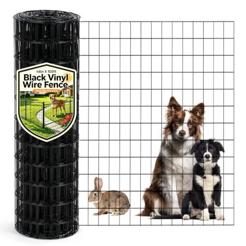 PVC Coated Welded Wire Mesh 16GA 48in x 100ft, 2x3 Mesh Black Fence Roll | Dog Fence Chicken Run Rabbit Enclosure Farm goat pens deer protection tree guards compost areas greenhouse perimeters - color: 16GA 48''×100'