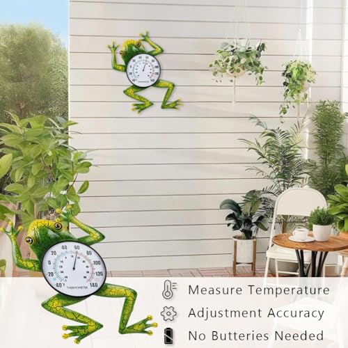 Frog Outdoor Thermometer, Metal Indoor Wall Thermometer | 15.7" No Battery Needed Outside Thermometer for Patio Home Room Decor - color: Green Frog