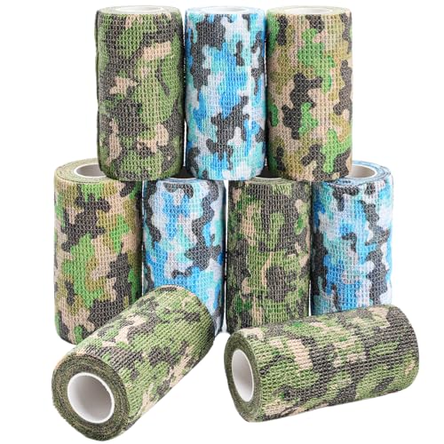 AZEN 9 Pack Camo Self Adhesive Bandage Wrap, 4" X 5 Yards Elastic Cohesive Bandage Wrap, Athletic Tape, Tattoo Tape Wrap, Vet Wrap, Ankle Tape (Camo) - color: Camo, size: 4IN - 9Pack