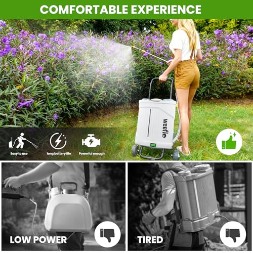 Battery Powered Backpack Sprayer,4 Gallon Electric Sprayer with Wheeled Cart, 100 PSI High Pressure, 2X 21V Rechargeable Batteries,Garden Sprayer for Outdoor Cleaning & Washing