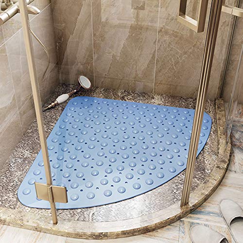 Mrcrypos Corner Shower Mats 21 x 21 Inches for Inside Shower,Baby Blue | Bath Mat with Suction Cups and Drain Holes,Quick Dry Bathmat Machine Washable Shower Stall Mats for Bathroom - color: Baby Blue, size: 21" x 21" (Corner)